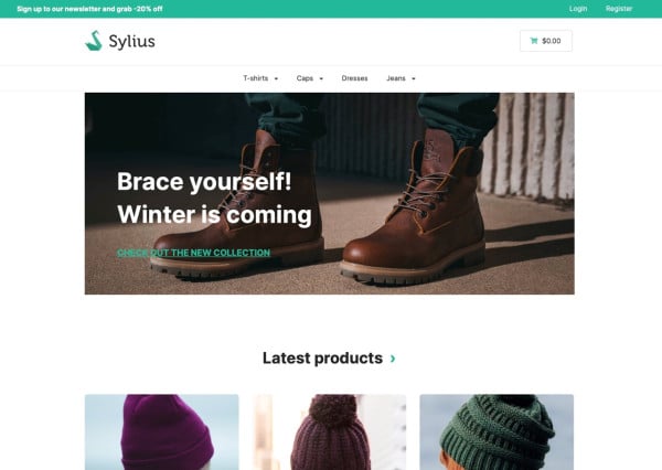 An example landing page for a Sylius web shop