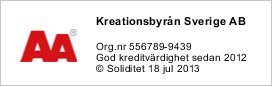Vi är ett kreditvärdigt företag enligt Soliditets värderingssystem som baserar sig på en mängd olika beslutsregler. Denna uppgift är alltid aktuell, informationen uppdateras dagligen via Soliditets databas. Vi är ett kreditvärdigt företag enligt Soliditets värderingssystem som baserar sig på en mängd olika beslutsregler. Denna uppgift är alltid aktuell, informationen uppdateras dagligen via Soliditets databas.
